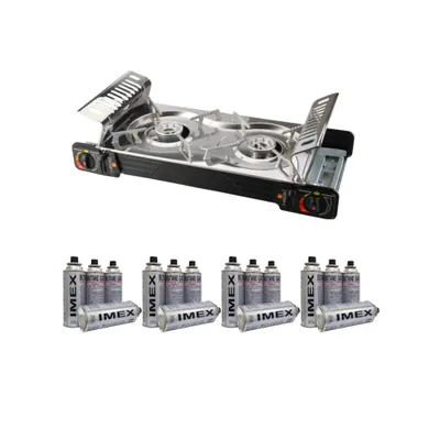 Obrázok produktu pre IMEX BDZ-2x155 Nerezový dvojplatničkový vonkajší plynový varič so 16 plynovými kartušami