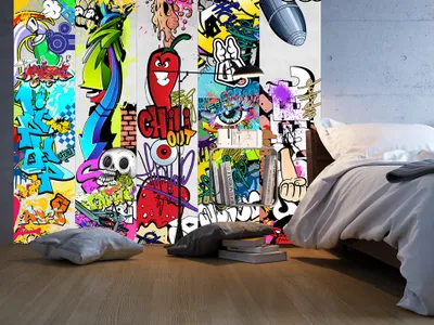 Produktbild von Original PURO TAPETE Tapete ohne Rapport und Versatz Kein sich wiederholendes Muster 10m Vlies Rollentapete Fototapetete Rolle GRAFFITI f-A-0257-j-a