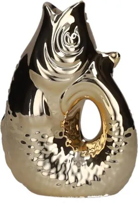 Produktbild von Gift Company Vase Monsieur Carafon XS, Dekovase in Fisch-Form, Steingut, Gold, 13 cm, 1087402021