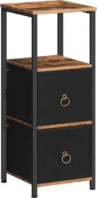 Image de HOOBRO Armoire de salle de bains Étagère de rangement indépendante 2 tiroirs en tissu Marron vintage