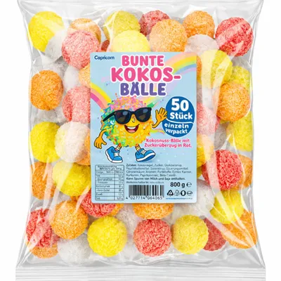 Produktbild von 50 Stück Kokosbälle bunt einzeln verpackt Süßigkeiten Party Mix