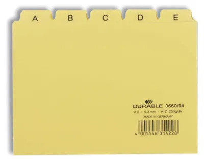 Obrázok produktu pre Durable 366004 - Alphabetischer Registerindex - PVC - Gelb - A6 - 0.3 mm - 148 mm