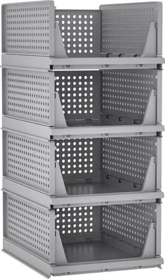 Produktbild von Yorbay Schubladenbox, 4er Set, Stapelbare Kleiderschrank Organizer, Regal Aufbewahrungsbox, für Kleidung Küchen Schlafzimmer Grau