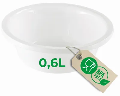 Obrázek produktu pro Novaliv miska na mytí nádobí kulatá 0,6 l, D16 cm, bílá, bez BPA a vhodná do myčky - ideální do kuchyně a na kempování, malá kulatá miska, malá plastová miska, malá miska na mytí nádobí, plastová miska