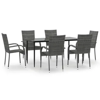 Produktbild von vidaXL 7-tlg. Garten-Essgruppe Grau Poly Rattan