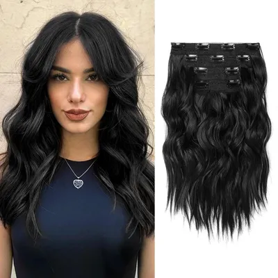 Obrázok produktu pre Clip-in predlžovanie vlasov Wellig, 35 cm, 4-dielne, čierna, syntetické