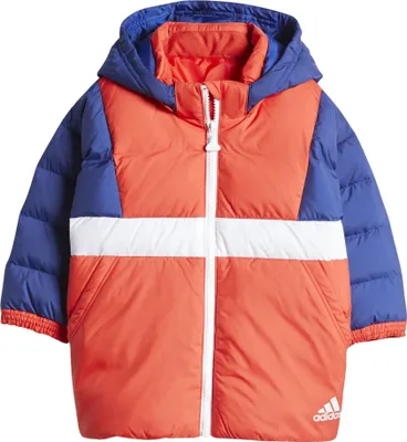 Zdjęcie produktu dla Adidas Dziecięca Kurtka Zimowa Ciepła Zimowa Pikowana Kurtka Puchowa H38372 Niebiesko-Pomarańczowy Gr.68 cm