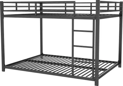 Produktbild von Etagenbett 140x200cm Kinderbett (Ohne Matratze) Eisenbett Eisenetagenbett Jugendbett Metallbett Schwarz Mit Sicherheitsgeländer und Leiter
