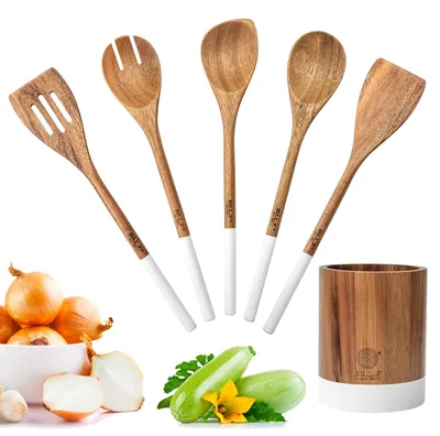 Kochgeschirr Set aus Buchenholz, 5-teilig, Löffel & Spatel