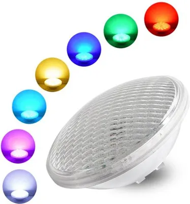 Produktbild von LED-Beleuchtung für Schwimmbad, PAR56-Modell, wasserdicht, IP68-Klasse, RGBW-Farbauswahl, für Tauchanwendungen geeignet, 12V-Netzteil, Vollfarb-LED-Spot, Fernbedienung mit 7 Einstellmöglichkeiten und 15 Helligkeitsstufen