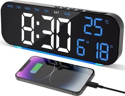 Obrázek produktu pro Digitální budík Cuteefun s 10palcovým LED displejem, nočním osvětlením, dvojitým budíkem, funkcí snooze, automatickým stmíváním, datem, teplotou a 12/24hodinovým formátem