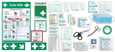 Produktbild von Komplett-Set Erste-Hilfe - Komplettpaket - nach aktueller DIN/EN 13 157 für Betriebe + Aushang + Aufkleber