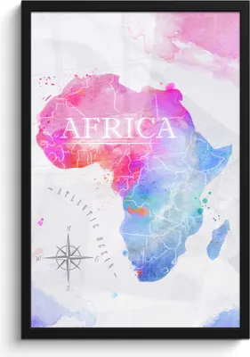 Produktbild von MuchoWow® MuchoWow® Gerahmtes Poster Aquarell - Weltkarte - Afrika 40x60 cm - Poster mit zchwarzem Bilderrahmen - Papierdruck - Wandbilder