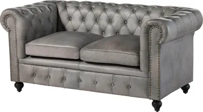 Produktbild von MASSIVMOEBEL24.DE Sofa 2-Sitzer Echtleder 158x82x75 grau CHESTERFIELD #202