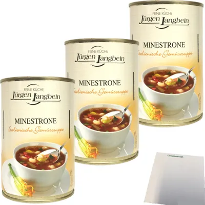 Produktbild von Jürgen Langbein Minestrone Italienische Gemüsesuppe 3er Pack (3x400ml Dose) + usy Block