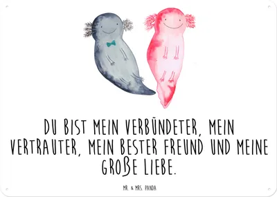Produktbild von Mr. & Mrs. Panda Wandbild Axolotl Freundin DIN A3 - Weiß - Geschenk, Molch, Valentinstag, Türschild, wandtafel, tafel, Ehemann, Blechschild, Liebe, Schild