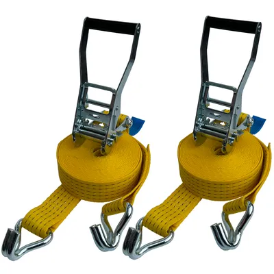 Produktbild von 2 x LKW Ratschen Zurrgurt 2-teilig 5 x 800 cm Gelb Spitzhaken ZC52081