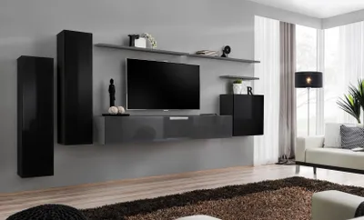 Zdjęcie produktu dla Ściana do salonu RIONATA 1 - czarny / grafitowy