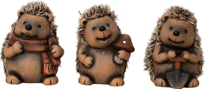 Produktbild von 3 Stück Igel Figuren 14 cm mit Stoff Fell Stoffhaare Dekofiguren Herbst