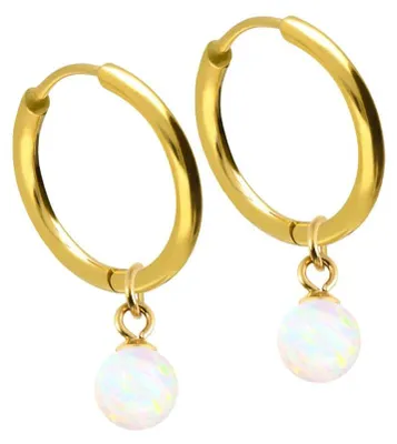 Produktbild von Chirurgenstahl Ohrclicker Creolen SYNTHETISCHER OPAL Farbe: Gold + Opal: Weiß Innendurchmesser: 12 mm