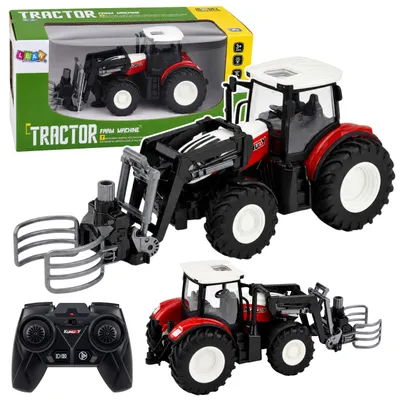 Produktbild von RC-Traktor mit Ballenaufnehmer, rot, im Maßstab 1:24