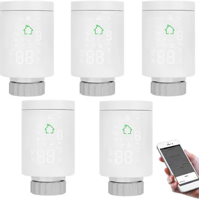 Obrázok produktu pre 5x inteligentný termostat na radiátor Tuya ZIGBEE 3.0, programovateľný termostatický ventil, ovládanie cez aplikáciu, hlasové ovládanie, kompatibilný s Alexou, detekcia otvorenia okna