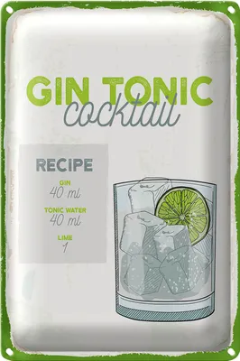 Produktbild von Blechschild Rezept Gin Tonic Cocktail Recipe 18x12cm