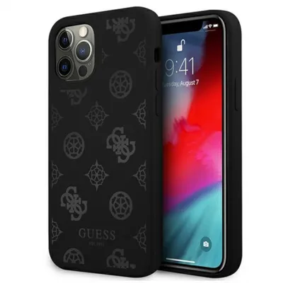 Zdjęcie produktu dla Guess Peony Collection Silikonowe etui na smartfona do Apple iPhone 12 / 12 Pro Czarny z wzorem