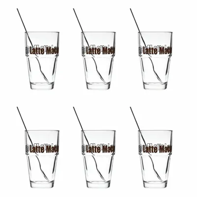 Obrázok produktu pre Leonardo Solo Set 12ks hrnček na Latte Macchiato s lyžičkami z nerezovej ocele, poháre na kávu, sklo, 400 ml, 17205