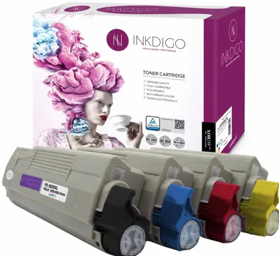 Produktbild von Inkdigo Tonerset 46507508-46507505 für OKI C612DN, C612N – CMYK,, KI-generiertes Bild