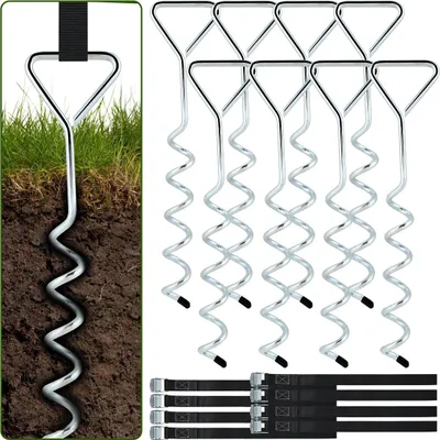 Produktbild von Faziango Bodenanker Trampolin Set (8 Stück) – 40cm Robuste Erdanker für Trampolin – Schraubanker zum Eindrehen zur sicheren Befestigung im Boden