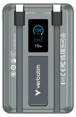 Image de Verbatim 32272 Verbatim Charge´n´Go Power Bank 2C & Display 10000mAh grey