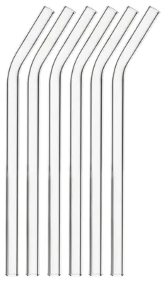Produktbild von 6er-Set wiederverwendbare Glas-Trinkhalme, klar und gebogen, 20 cm lang