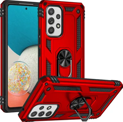Image de Étui pour Samsung Galaxy A53 5G étui de protection militaire double couche avec support d'anneau et support rouge