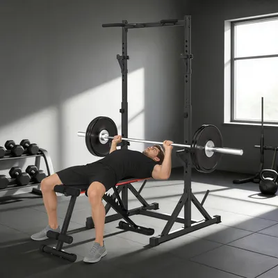 Produktbild von Hantelständer 2 Ebenen, Squat Rack höhenverstellbar, Kniebeugenständer mit Klimmzugstange, Schwarz | 122×100×217 cm | bis 200 kg