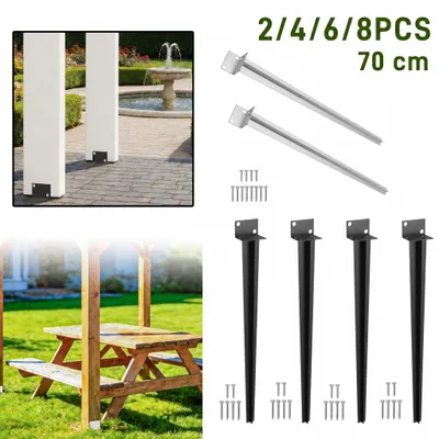 Obrázek produktu pro Kotvy do země ACXIN, 70 cm, sada 6 kusů, stříbrné pozinkování, pozinkovaná ocelová konzole pro dřevěné sloupky, ploty, přístřešky, pergoly, zahrady