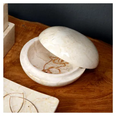 Produktbild von Runde Marmordose in Cremefarbe mit 12 cm Durchmesser