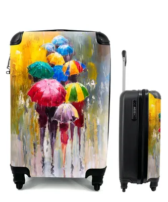 Produktbild von MuchoWow® Koffer Handgepäck Trolley Rollkoffer Kleine Reisekoffer mit 4 Rollen - Gemälde - Regenschirm - Öl - Cabin Size < 55x40x23 cm & 55x40x20 cm - Fotokoffer - Kabinenkoffer - Boardgepäck - Reise-Box - Reisekoffer - Reisegepäck - Koffer mit Bild - Trolley für Kinder