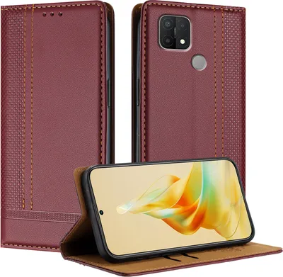 Produktbild von Handyhülle für OPPO A15 Leder Flip Klappbare Schutzhülle mit Standfunktion Dunkelrot