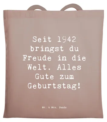 Produktbild von Mr. & Mrs. Panda Jutetasche Spruch 1942 Geburtstag Freude - Braun Pastell - Geschenk, Geburtstagsgeschenk, Tasche, Einkaufstasche, Einkaufstüte, Feier, Alles Gute zum