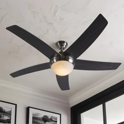 Produktbild von QAZQA - Design Deckenventilator mit beleuchtung und fernbedienung Stahl I Silber I nickel matt 132cm mit Fernbedienung - Cool I Wohnzimmer I Schlafzimmer - Stahl Rund - LED geeignet E14