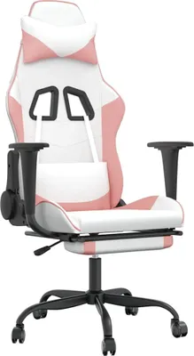 Produktbild von vidaXL Gaming-Stuhl mit Massage & Fußstütze Weiß und Rosa Kunstleder
