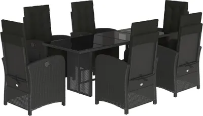 Produktbild von vidaXL 7-tlg. Garten-Essgruppe mit Kissen Schwarz Poly Rattan