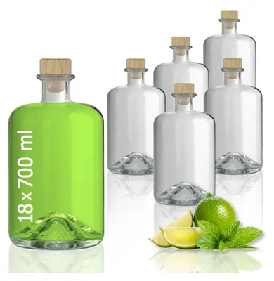 Produktbild von 18 Glasflaschen 700 ml leer zum selbst Befüllen mit Korken Apothekerflasche Essig Öl Flasche Schnapsflaschen Likörflaschen