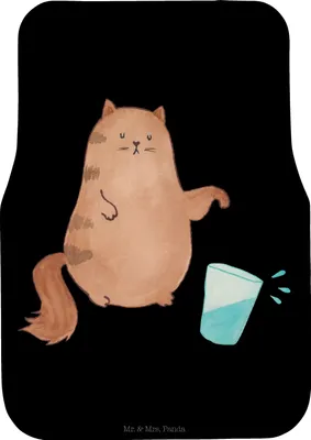 Produktbild von Mr. & Mrs. Panda Fußmatte Fürs Auto Katze Wasserglas - Schwarz - Geschenk, Kater, Automatte, Katzen, Auto-Fußmatte, Autoteppich, Haustier, Cats, Cat