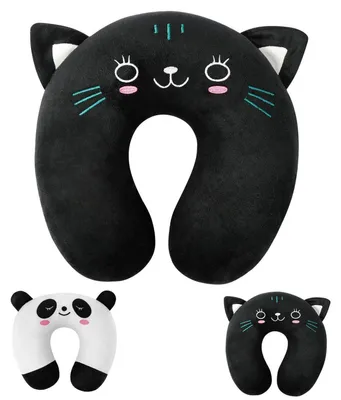 Produktbild von Nackenkissen Kinder Memory Foam U-förmig Cartoon Tier Schwarz Katze