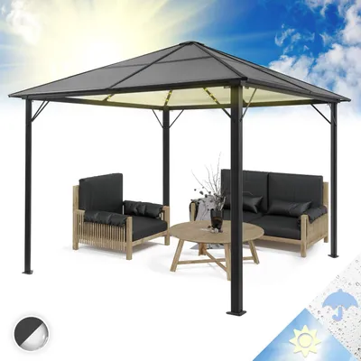 Obrázok produktu pre Blumfeldt Pavillon, altánok, 3x3 m, hliníkový rám, pevná strecha, LED osvetlenie