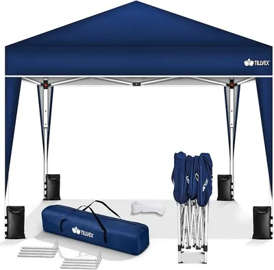 Produktbild von Pavillon 3x3m wasserdicht + 4er Set Sandsäcke | Pop-Up Faltpavillon stabil & höhenverstellbar | Gartenzelt UV Schutz 50+ | Partyzelt mit Tasche für Garten (Blau)