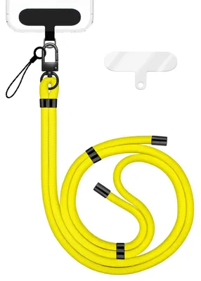 Image de HoldMe Edition - Lanyard avec mousqueton noir & 2 pads - Chaîne universelle pour téléphone portable Bandoulière en nylon - Jaune fluo