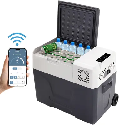 Image de Glacière électrique portable avec compresseur – capacité de 55 litres, en noir et gris, idéale pour les déplacements